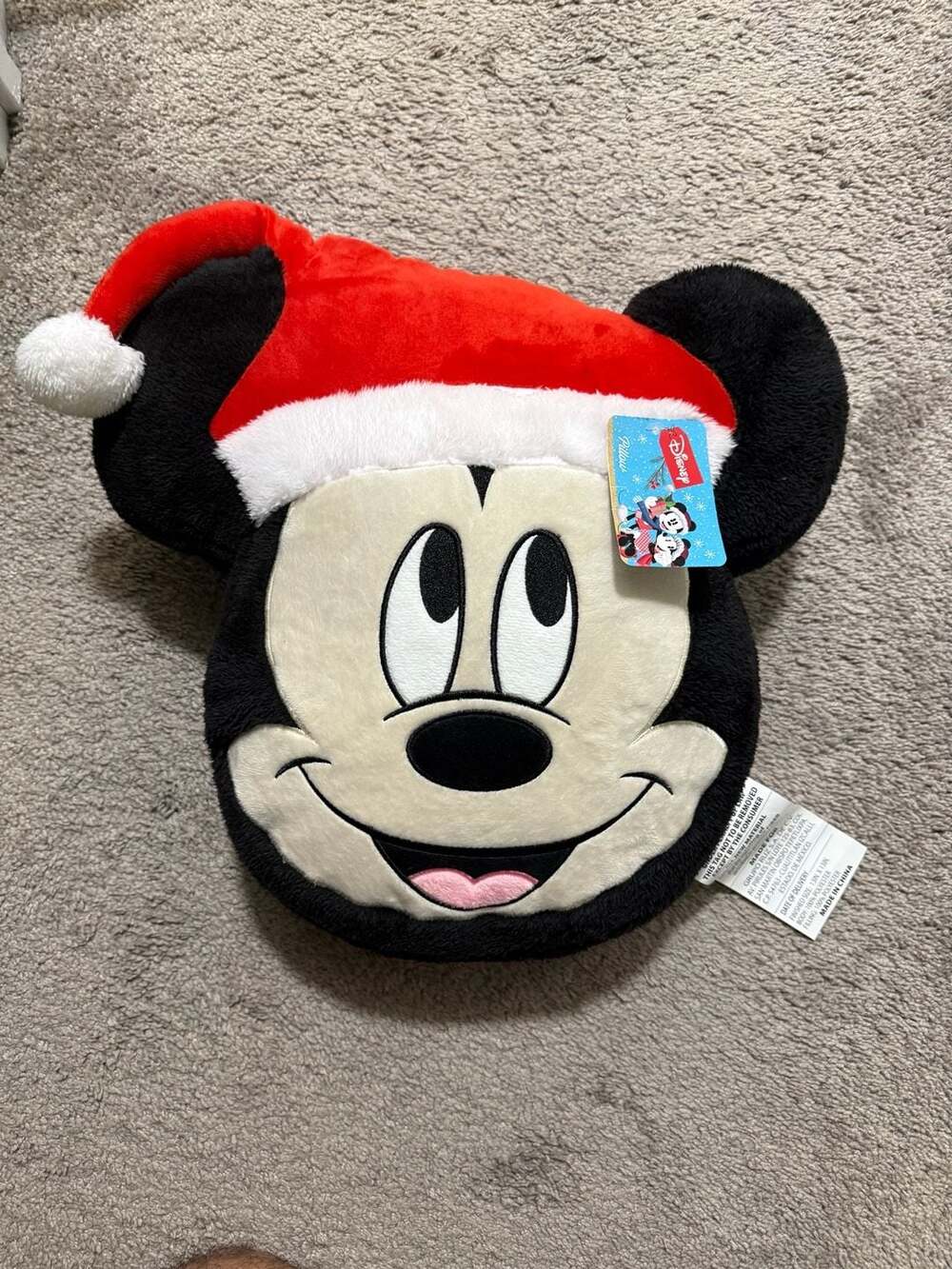 Disney Mickey Mouse Christmas Santa Hat Plush Pillow – New with Tags 16"